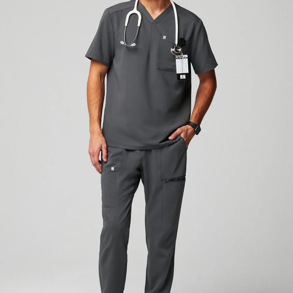 Fabletics Men's Helix Scrub Top Onyx Grey (L)